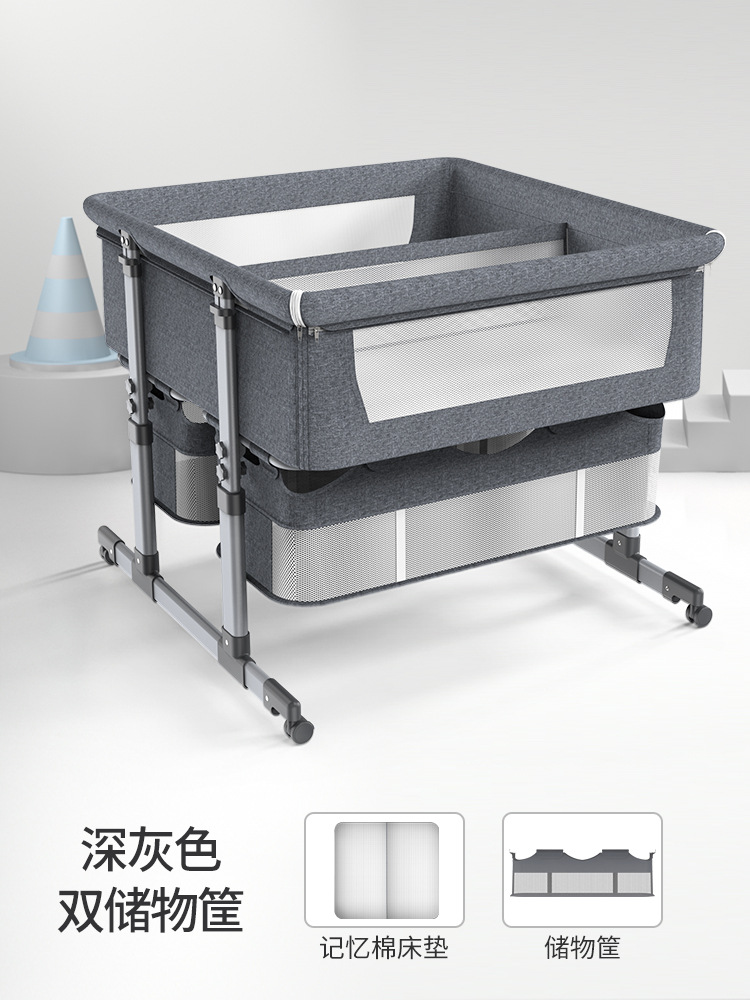 Picture of Twins Portable Movable Crib Foldable Height Adjustable Splicing Big Bed Baby Cradle Bed BB Bed