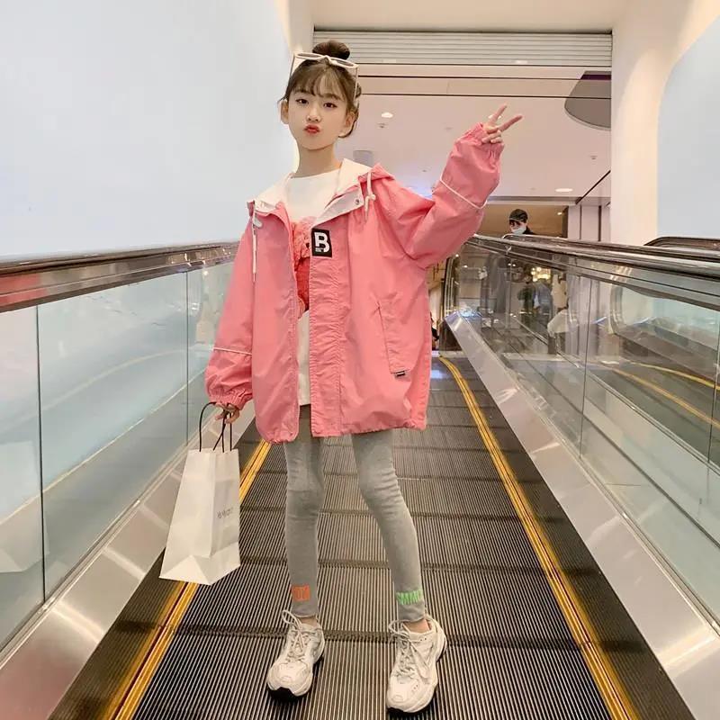 Girls' Coat Autumn 2023 New Arrival Spring Clothes Korean Style Western Style Internet Celebrant Mid-Big Children's Fashionable Top Trendy Children's Trendy Coat