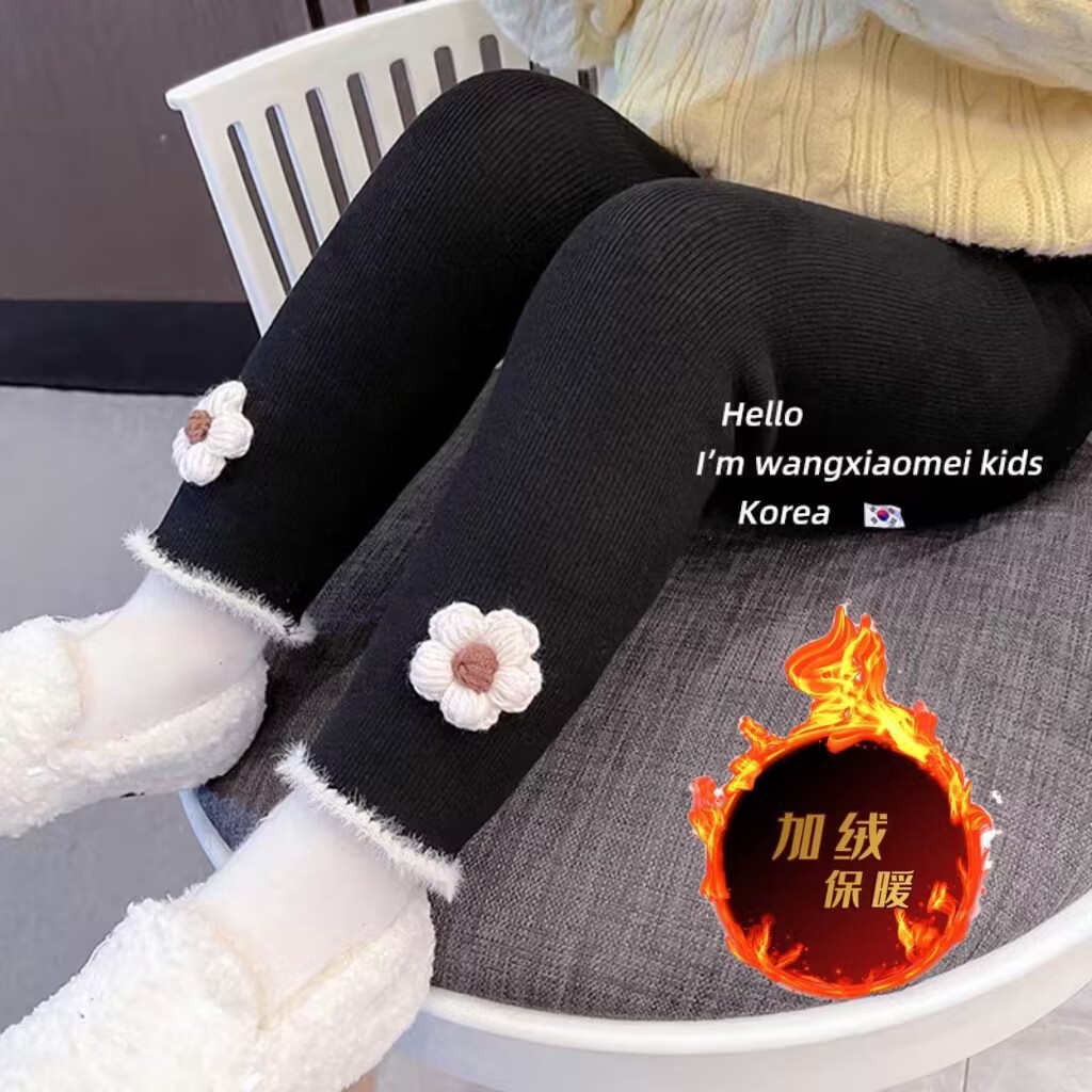Picture of De velvet girls' leggings autumn and winter New fleece-lined/non-fleece Western style baby girl all-match one-piece velvet pants fashion