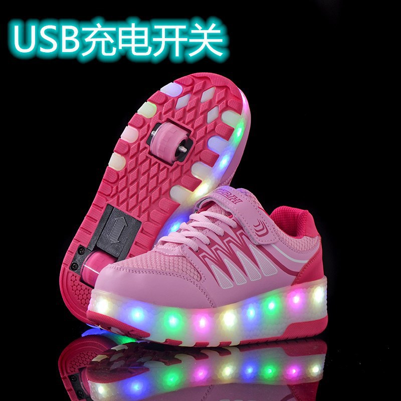 Picture of Children's Double-wheel USB Charging Cycle Heelys Shoes USB Colorful Light Pulley Shoes Boys and Girls Wheeled Shoes Wholesale