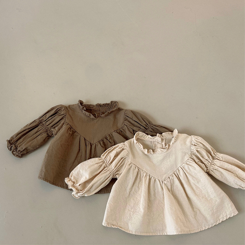 Picture of Korean style ins autumn new children's shirt girls' baby Western style cute Fei edge lantern sleeve loose doll shirt