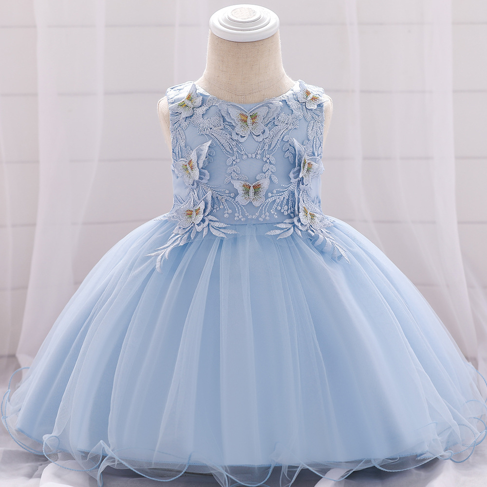 Picture of 2024 cross-border one-year-old dress baby princess dress girl's full moon dress butterfly embroidered cotton-lined pettiskirt