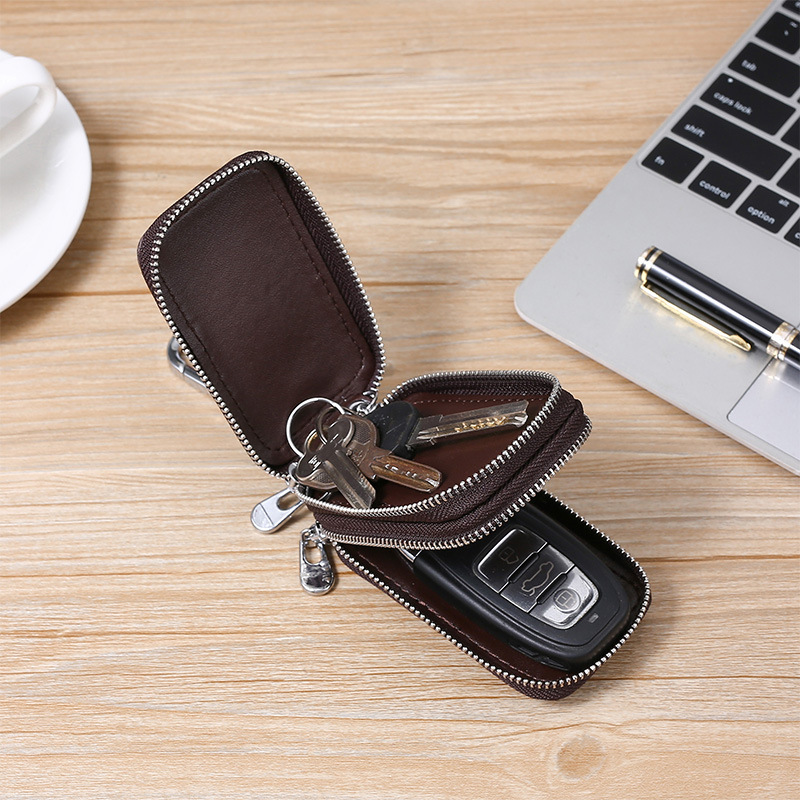 Picture of Genuine Leather Double-Layer Key Bag for Men with Crocodile Pattern Waist Hanging Car Key Cover Couple Zipper Universal Key Bag Storage