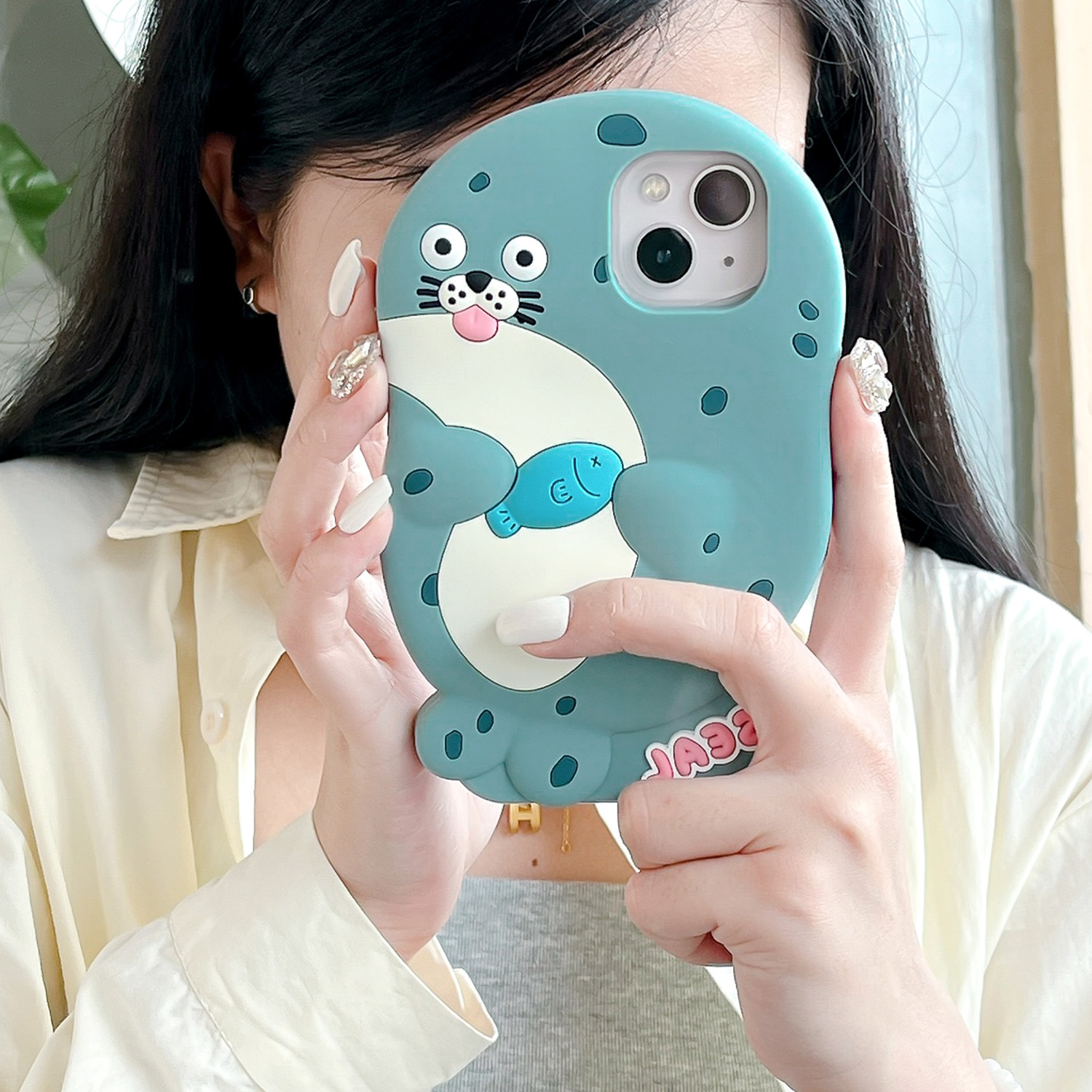 Picture of Creative cartoon three-dimensional seal iphone15promax Apple 14 mobile phone case for silicone new 13 soft