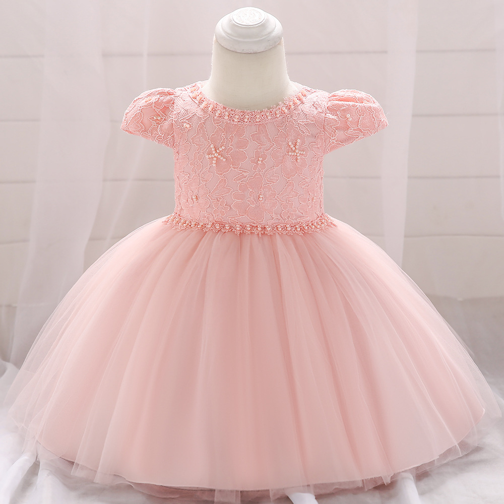 Dropshipping Ebay Export Medium and Large Kidsren's Clothing Short-Sleeved Pearl Lace Dress Kidsren's Dress Princess Dress Ins