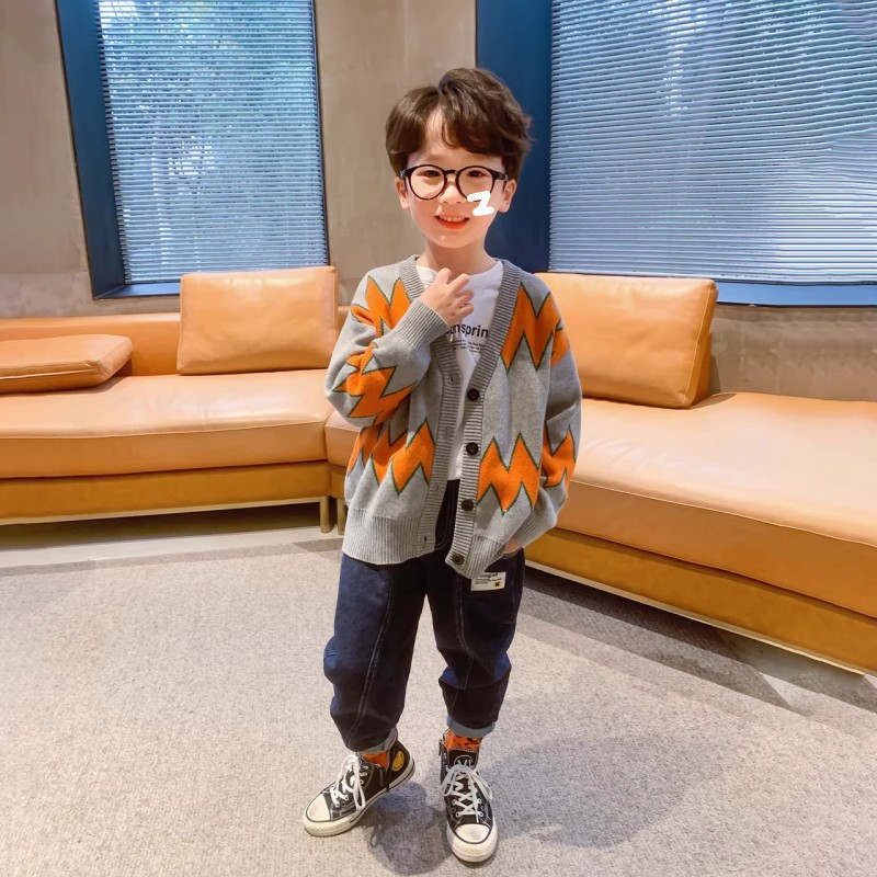Picture of Boys' Sweater 2023 Korean New Baby Cardigan Children's Wear Autumn Children's V-Neck Button Sweater Casual Top