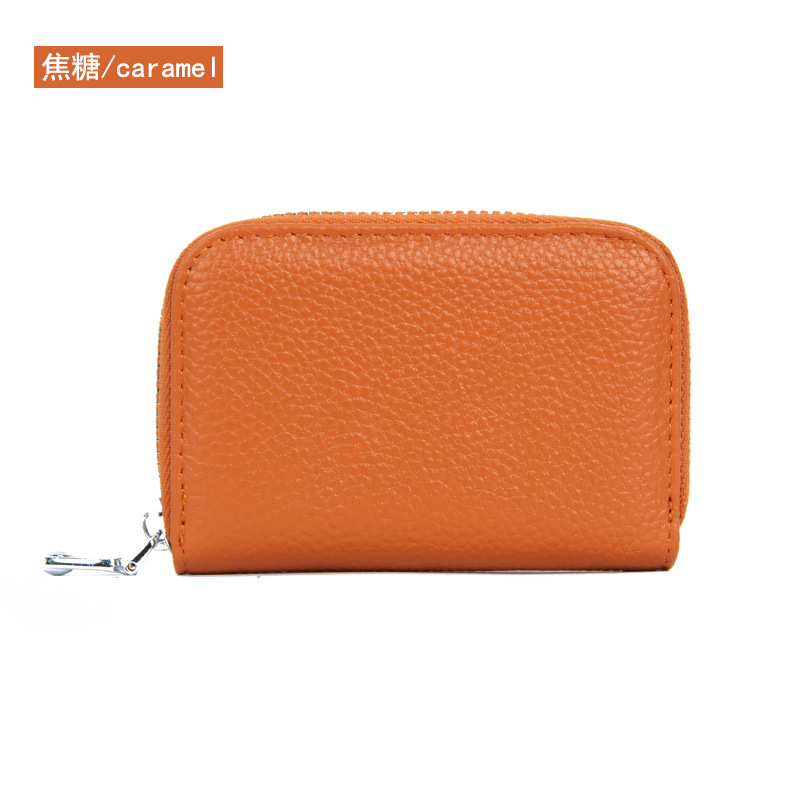 Picture of Amazon organ first layer cowhide ID card holder RFID anti-theft brush multi-card position large capacity zipper leather card holder