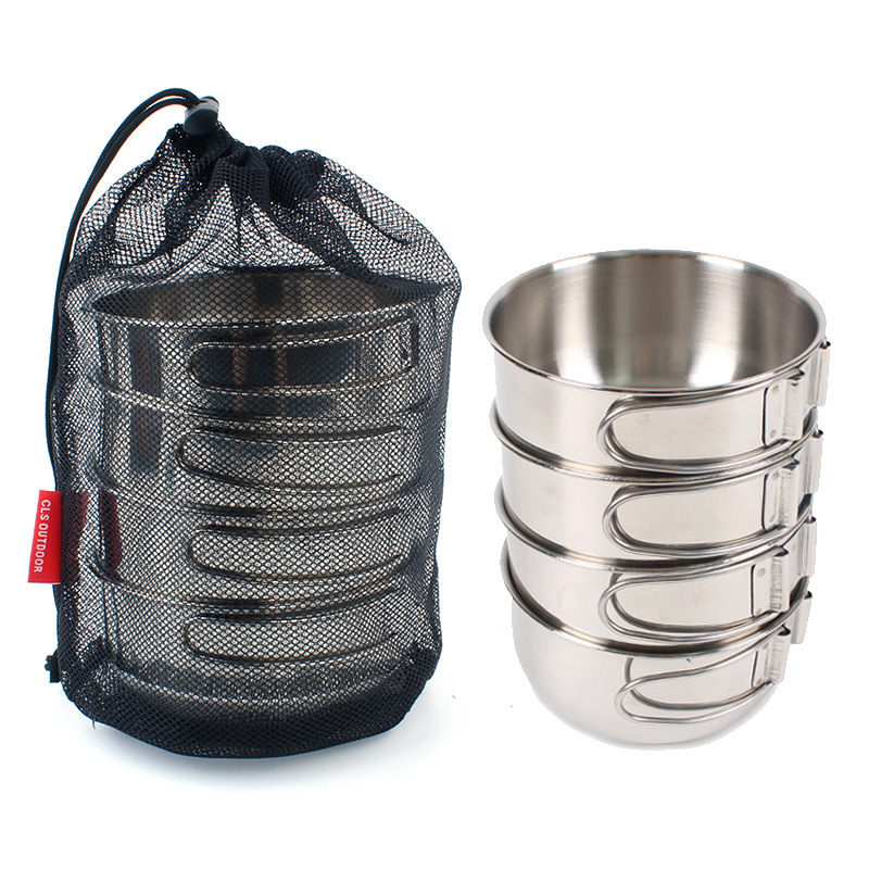Picture of Outdoor Foldableing Bowl Set 304 Stainless Steel Mountaineering Camping 650ml Large 4-Piece Set Cup Foldableing Bowl Combination Tableware