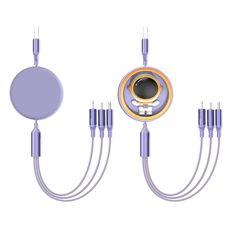 Picture of 5A One-To-Three Retractable Data Cable Suitable for Android Type-C Apple 66W Three-In-One Data Cable Gift Set