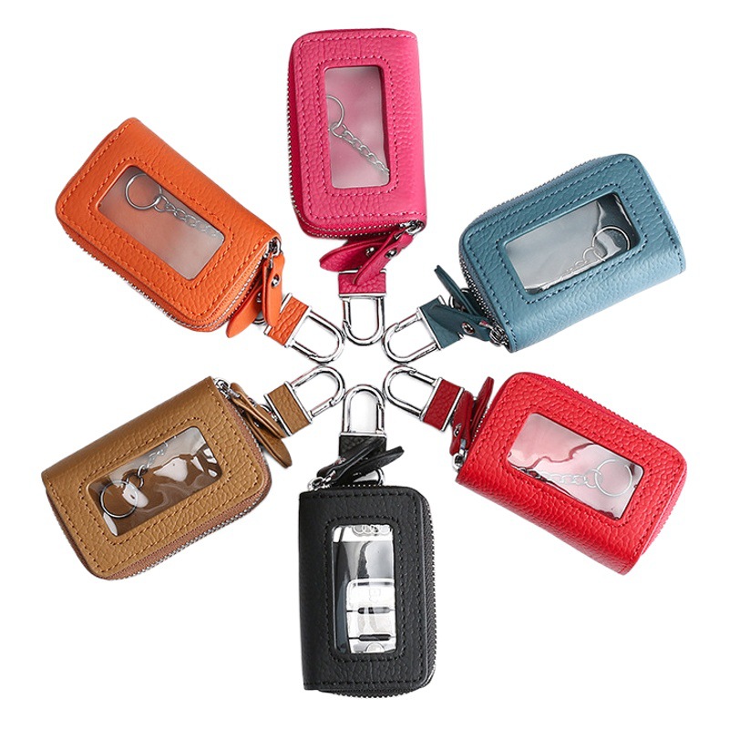 Genuine leather key bag men's double zipper car key set cross-border retro first layer cowhide key bag wholesale