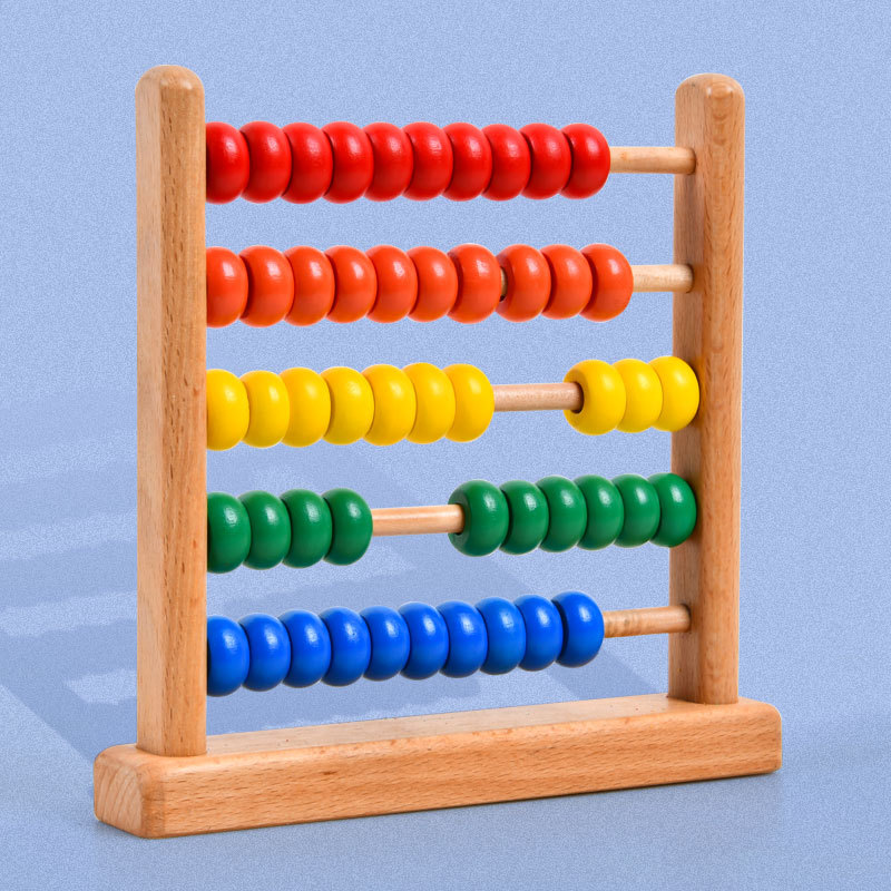 Picture of ohye Digital Teaching Aids Beech Wood Five-gear Arithmetic Rack Wooden Colorful Mathematical Arithmetic Computing Rack Puzzle Building Blocks Toy