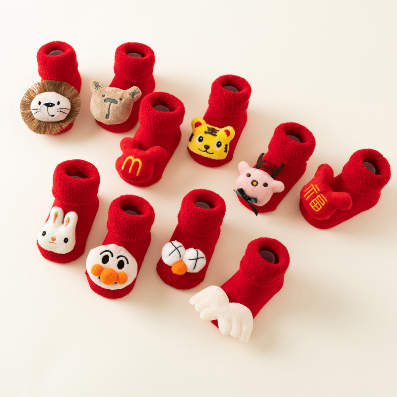 Picture of Newborn baby baby terry socks autumn and winter thick non-slip Christmas socks toddler red floor socks wholesale