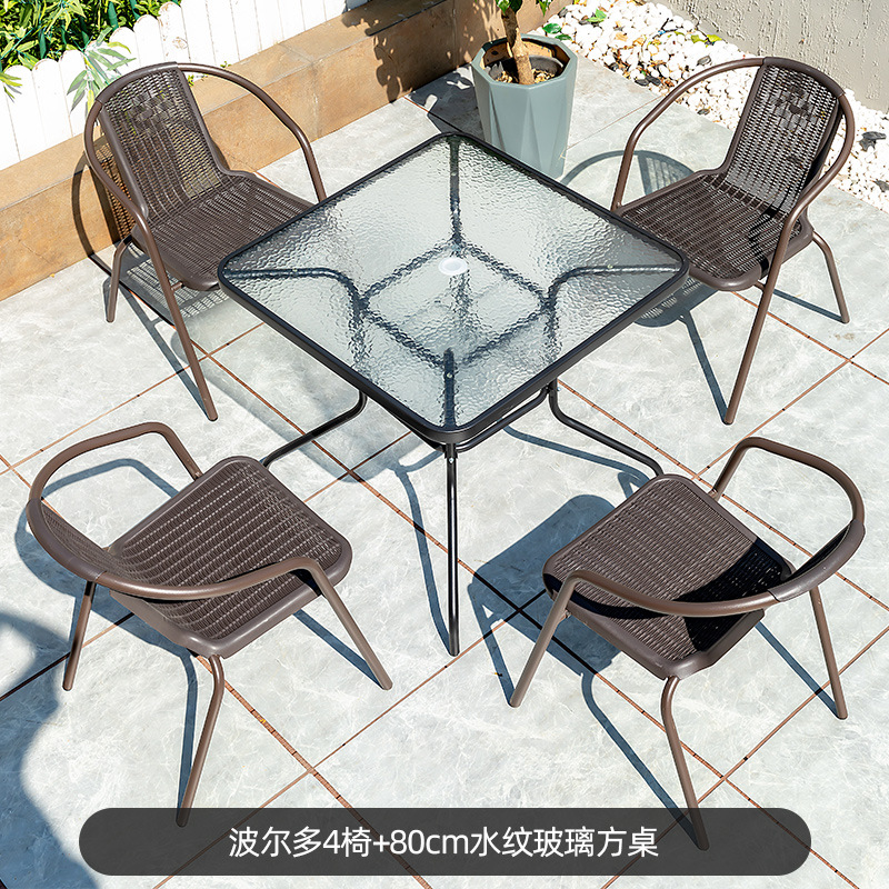 Picture of Outdoor Courtyard Table and Chair Rattan Chair Outdoor Leisure Three-piece Set Garden Terrace Wrought Iron Balcony Seat Combination Small Coffee Table