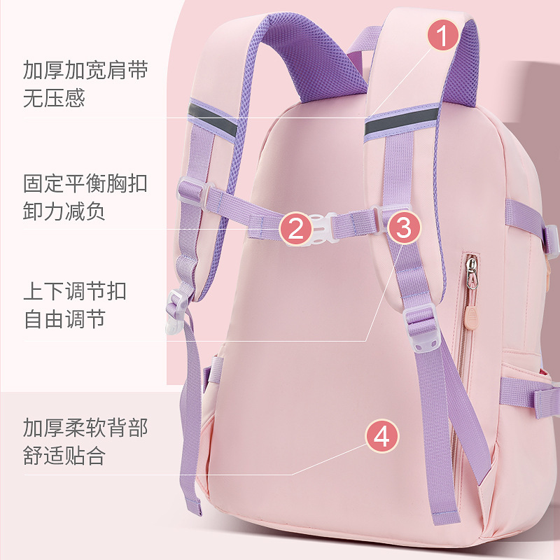 Picture of New Primary and Secondary School Students' Schoolbags, Large-Capacity Children's Backpacks, Spine-Protecting Fashionable Schoolbags, Decompression and Waterproof Girls' Backpacks