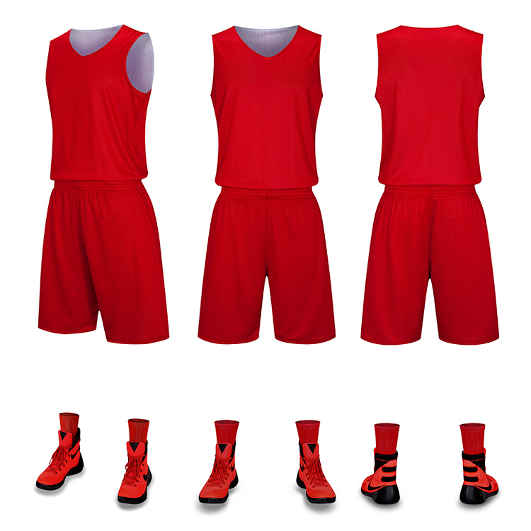 Picture of Double-layer double-sided wearable basketball suit men's printed light board basketball training jersey competition team uniform diy team
