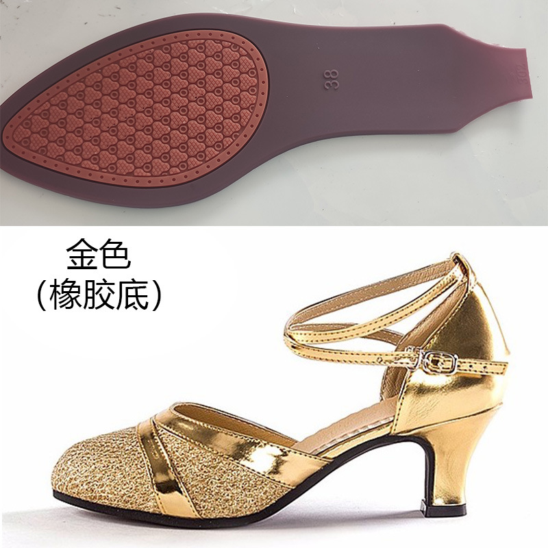 Picture of Adult purple Latin dance shoes women's closed toe mid heel soft bottom dance shoes square dance ballroom dance shoes outdoor rubber sole