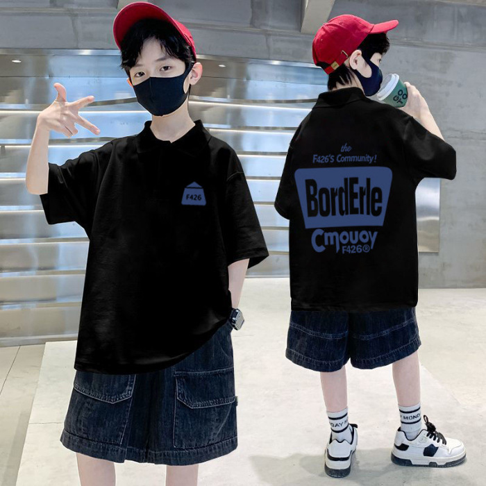 Picture of Boys' short-sleeved POLO collar 2023 Summer new western style children's half-sleeved T handsome boy cartoon fried street top