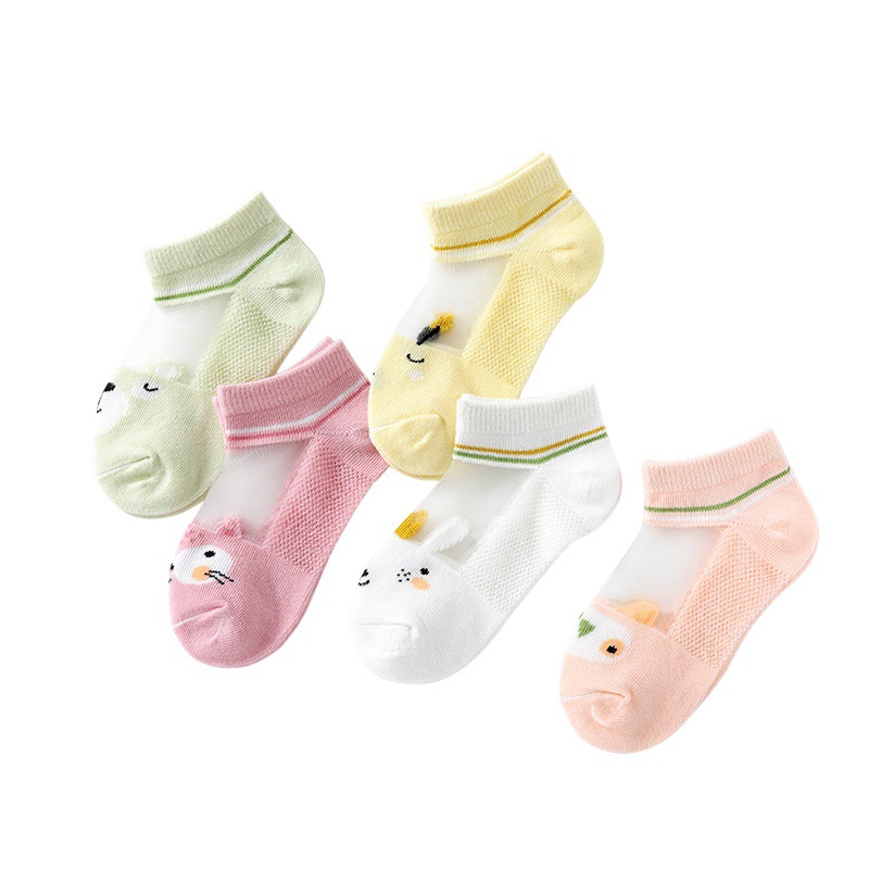 5 Pairs - Kidsren's Socks Summer Thin Mesh Cassette Animal Socks Boys and Girls Baby Socks Baby Boat Socks