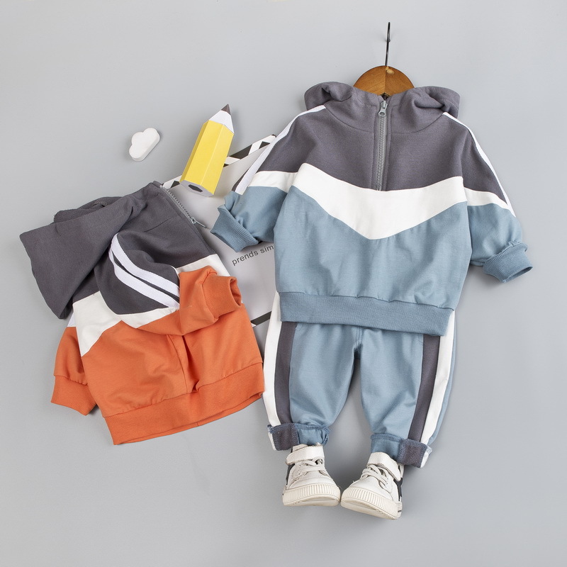 Picture of New Spring and Autumn Children's suit children's hooded long-sleeved sweater stitching zipper pullover ankle-tied trousers two pieces