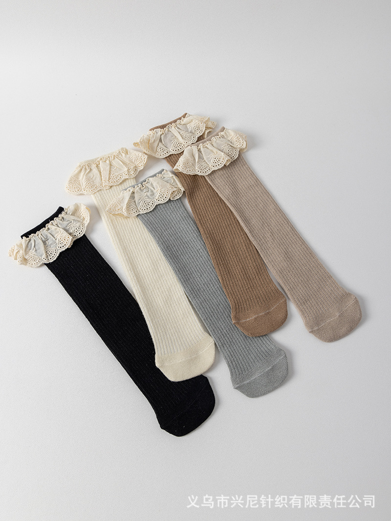 Picture of New children's socks spring and autumn girls large children's socks without heel tube socks South Korea lace baby cotton socks wholesale