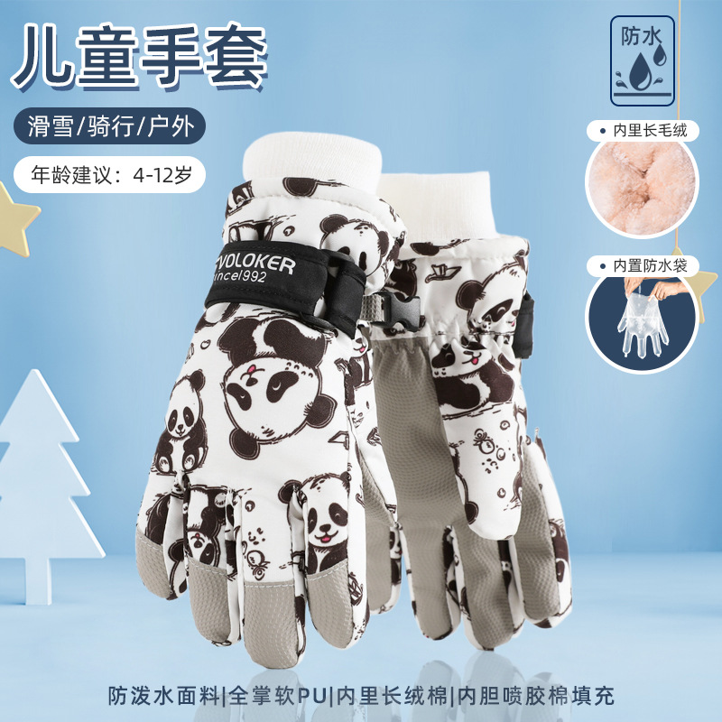 Picture of Children's ski gloves are waterproof, warm in winter, fleece thickened, and are specially designed for boys and girls to ski and cross border