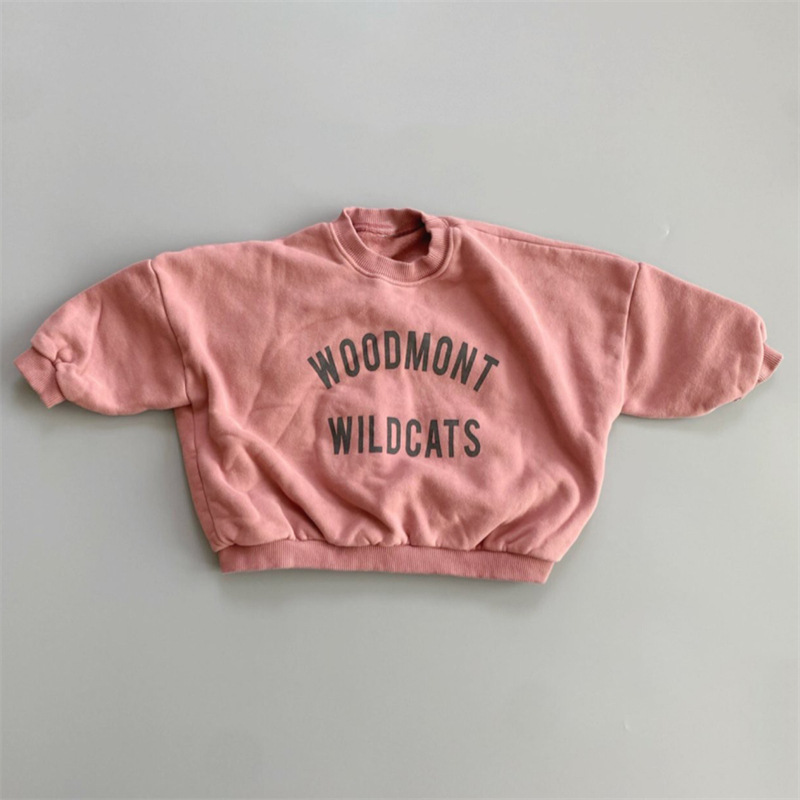 Korean Style Children's Winter New Top for Boys and Girls Korean Style Simple Letter Printed Fleece Round Neck Casual Sweater t