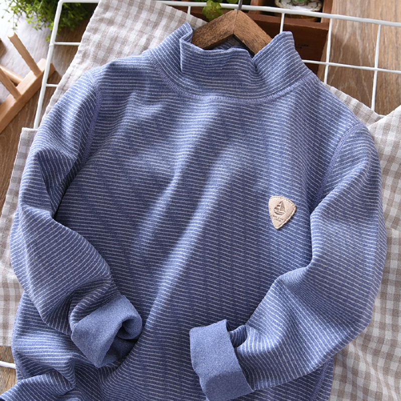 Picture of Boys' Long-sleeved T-shirt Autumn and Winter 2024 Mid-large Children's Half-high Neck Velvet Top Thickened fleece-lined Children's Base Shirt