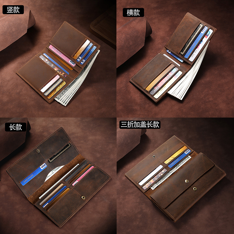 Picture of Wholesale multi-functional tri-fold wallet men's genuine leather vintage clutch explosive large capacity crazy horse leather long wallet