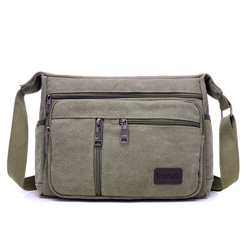Picture of Canvas Bag Men's Shoulder Bag Casual Canvas Straddle Bag Student Satchel Multi-Layer Bag Factory Direct Printable
