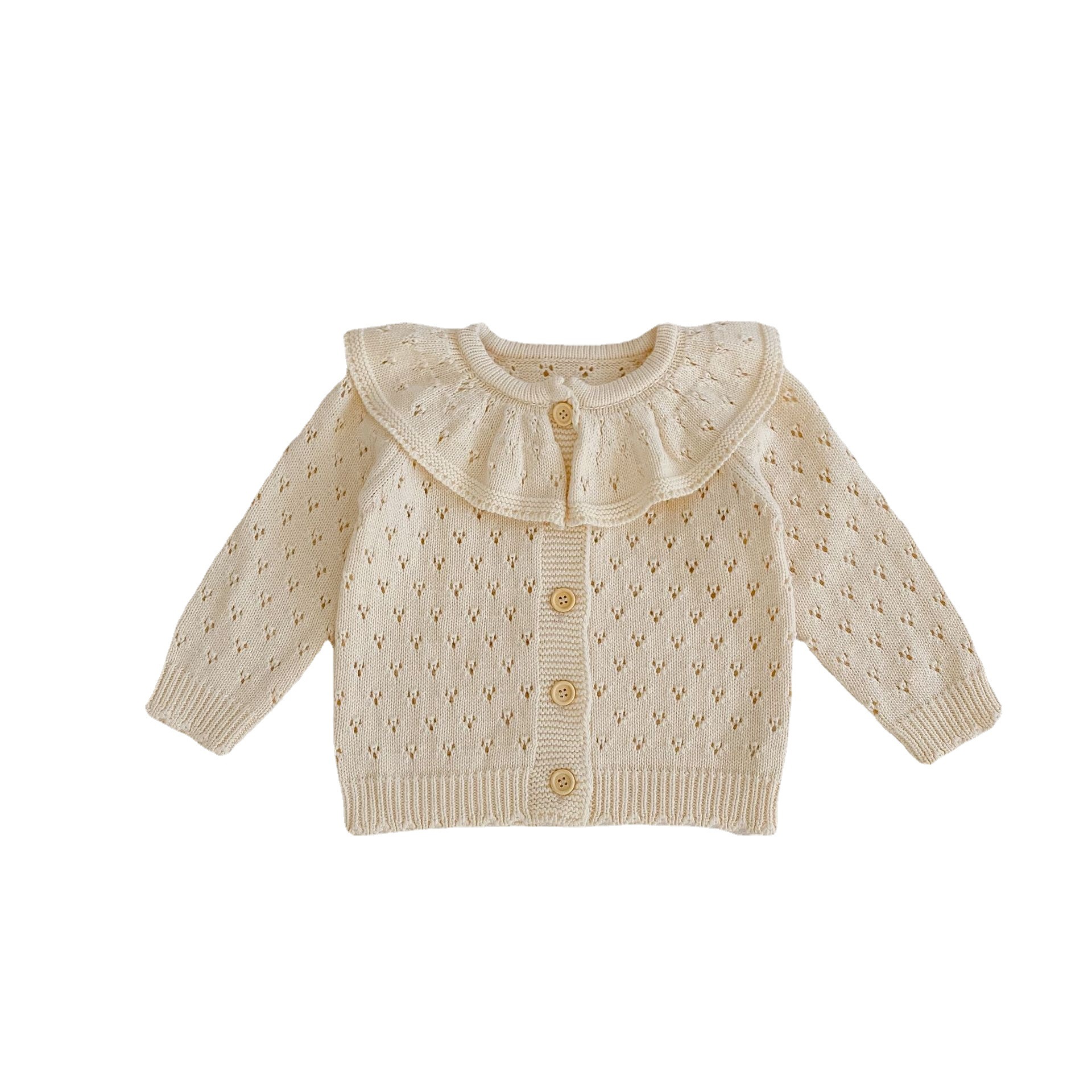 Picture of 2025 Autumn and Winter Style 0-3 Year Old Baby Girl Cotton Yarn Knitted Cardigan Lotus Leaf Collar Cut Out Long-Sleeved Sweater Jacket