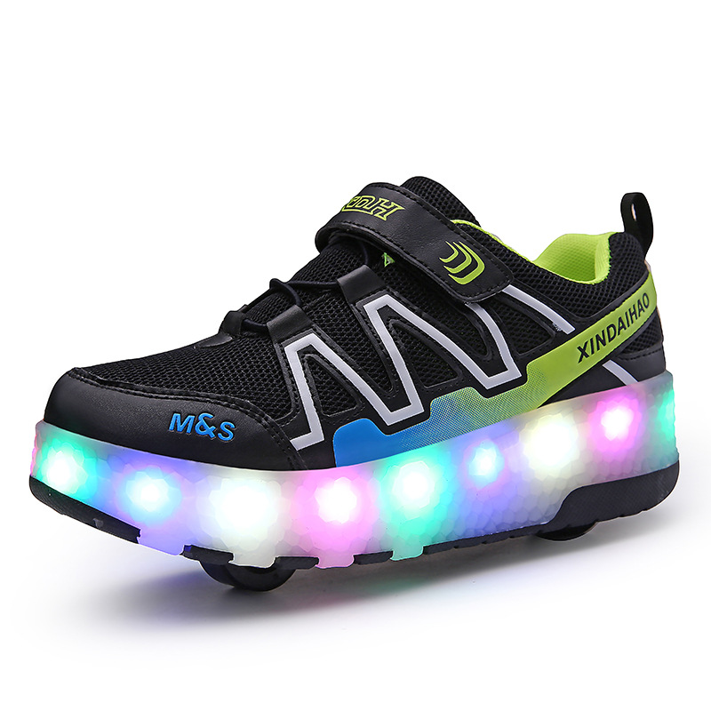 Picture of Winter children's heloo shoes double wheel student switch LED light children's roller skates USB charging button control mode
