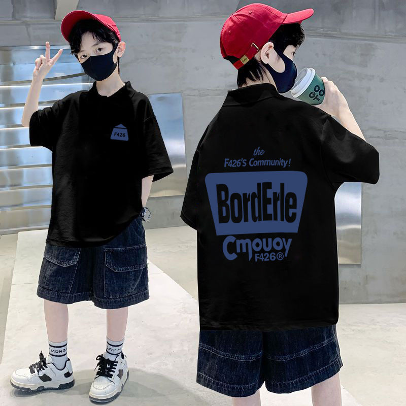 Picture of Boys' short-sleeved POLO collar 2023 Summer new western style children's half-sleeved T handsome boy cartoon fried street top