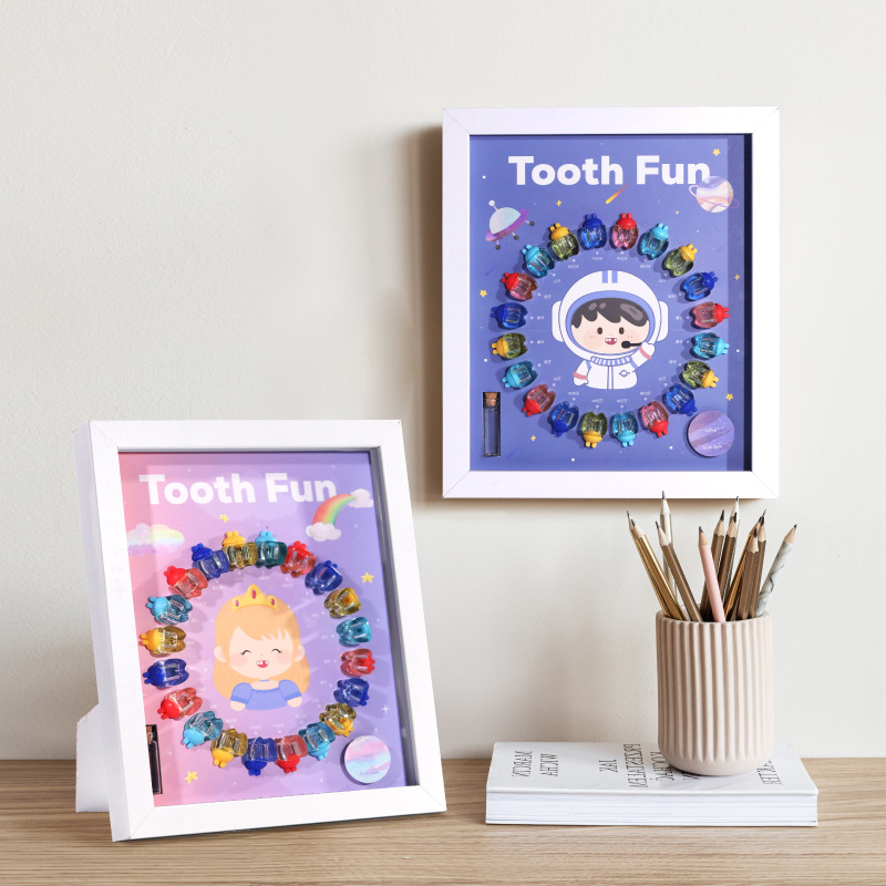 Picture of T9 Wooden Photo Frame Deciduous Teeth Box Transparent Crystal Teeth House Boys and Girls New Deciduous Teeth Storage Frame