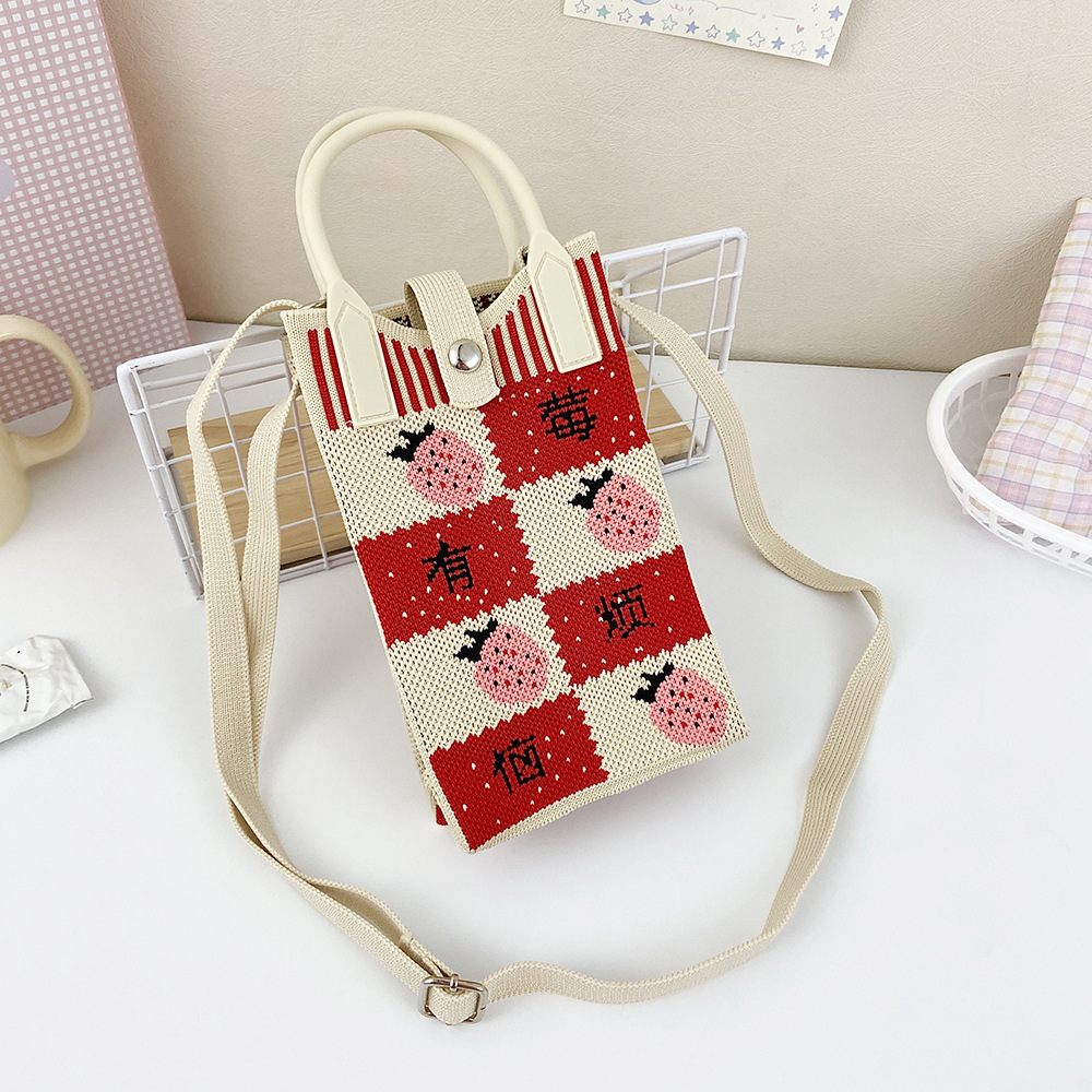 Picture of Shoulder Crossbody Mobile Phone Bag Cute Knitted Hand Bag Cartoon Large Capacity All-match Coin Purse Handbag Wholesale