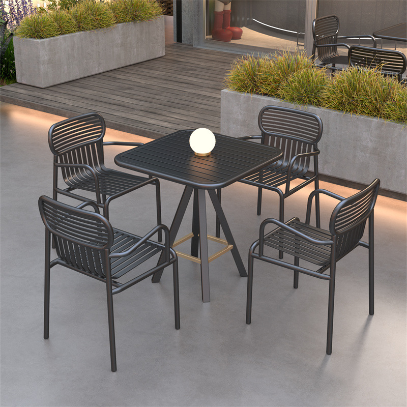 Outdoor Wrought Iron Courtyard Table and Chair Combination Cafe Internet Celebrity Metal Dining Table and Chairs Bar Industrial Style Outdoor Table and Chairs