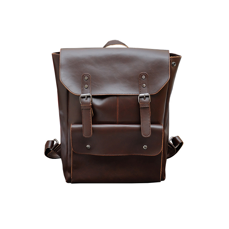 Picture of 2025 New Korean Style Trendy Casual Backpack Men's Bag Women's Retro Backpack Middle School Student School Bag Travel Bag Crazy Horse Leather