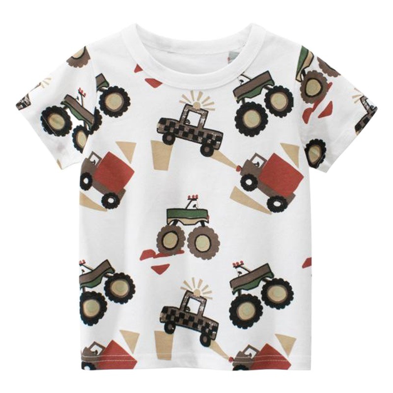 27Kids Brand Kidsren's Clothing Wholesale 2025 Summer New Korean Style Kidsren's Car Short-Sleeved T-Shirt Dropshipping Ins