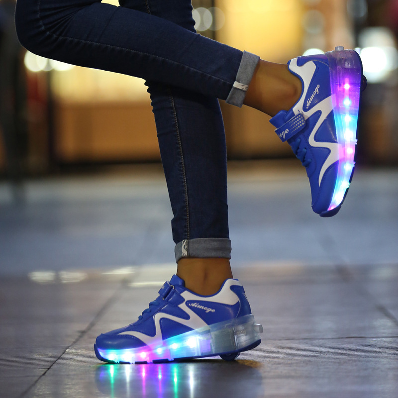 Picture of Children adult skates luminous shoes LED charging Boys single row invisible button girls luminous manufacturers