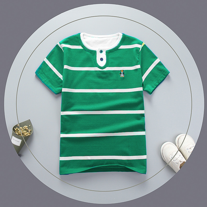 Picture of Barabbi bala children's cotton T-shirt children's summer short-sleeved shirt double collar round neck striped T-shirt