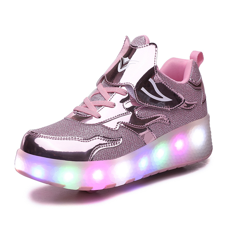 Picture of Cross-border foreign trade helos shoes LED ultra-light luminous charging pulley two-wheel light shoes for boys and girls ice skates invisible