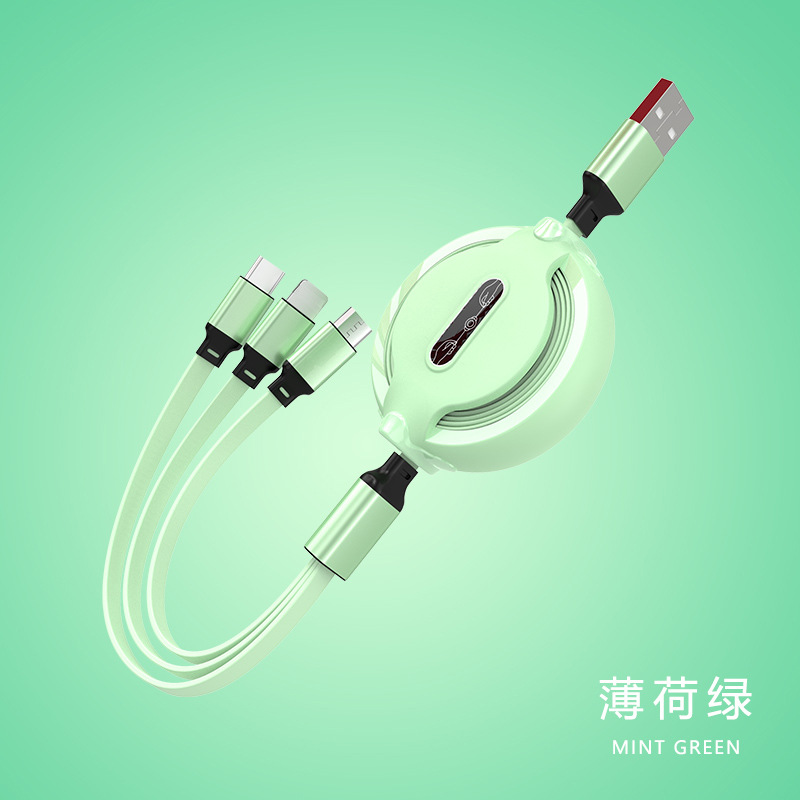 Picture of One-to-three telescopic data cable three-in-one fast charging applicable Apple data cable Android all-in-one charging cable