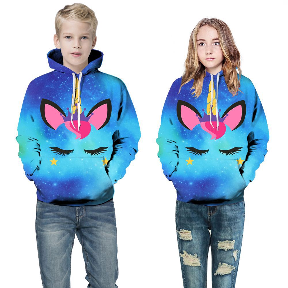 Europe and the United States New Star Unicorn Digital printing Europe and the United States hooded sweater boys and girls sweater wholesale
