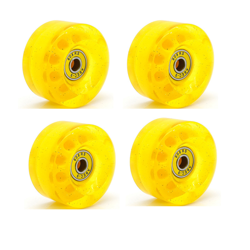 Picture of 5832 double-row skate shoes high elastic PU wheel four-wheel roller skates 82A non-luminous wheel colorful sequins transparent wheel