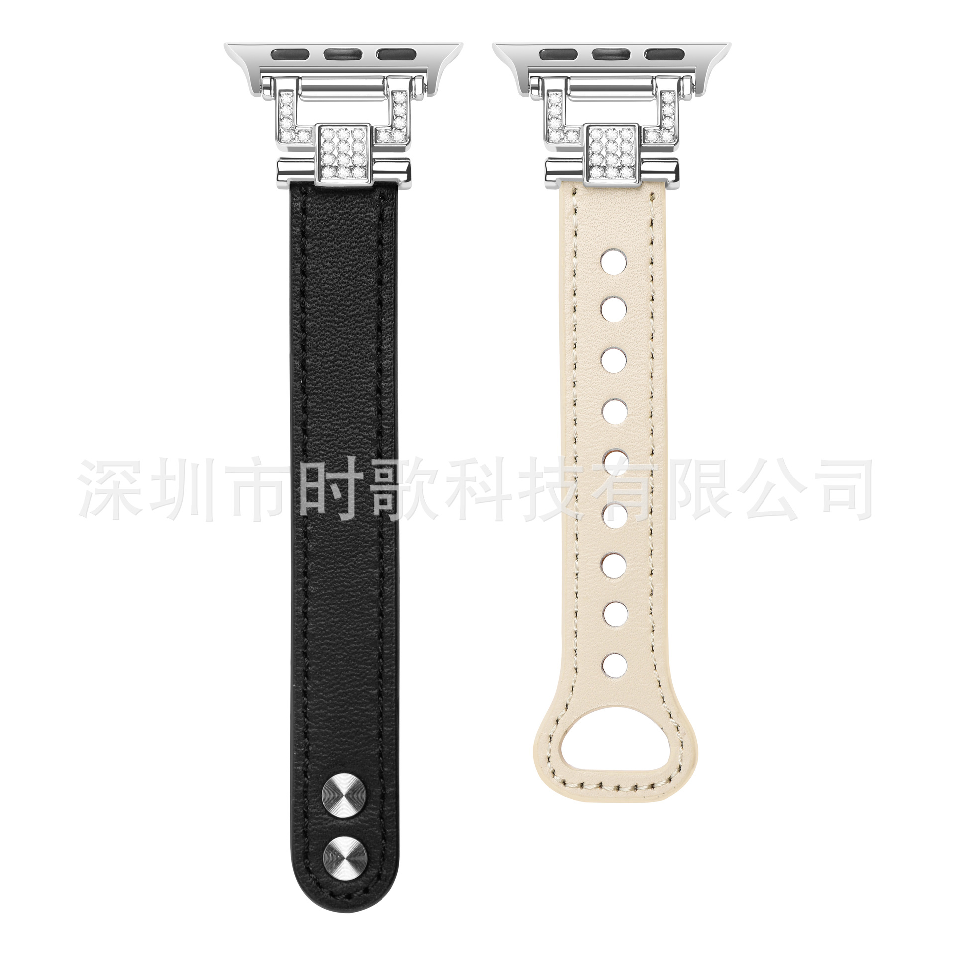 Picture of Suitable for Apple Watch strap double nail color matching diamond head grain appleiwatch9 thin strap leather small waist