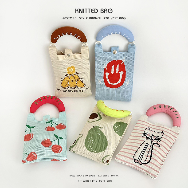Mobile phone bag female 2025 new cute cartoon simple Joker knitted handbag slung shoulder bag wholesale