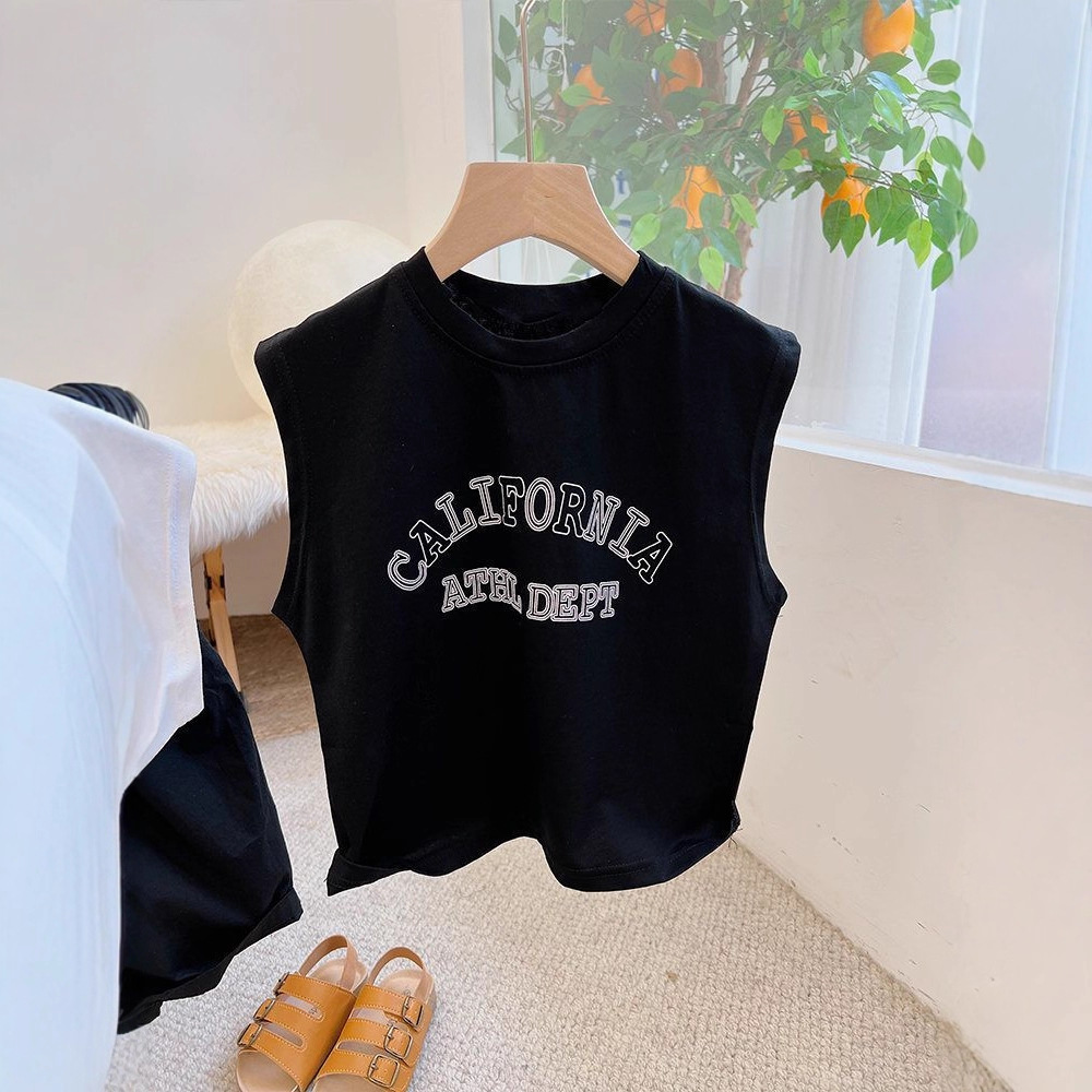 Picture of Pure Cotton Kidsren's Vest T-Shirt 2024 Summer Korean Style Sleeveless T-Shirt for Boys and Girls Loose Breathable Round Neck Top Versatile