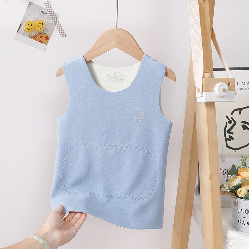 Picture of Children's thermal patch vest boys and girls belly protection double-sided velvet waistcoat baby autumn and winter seamless inner wear sleeveless base