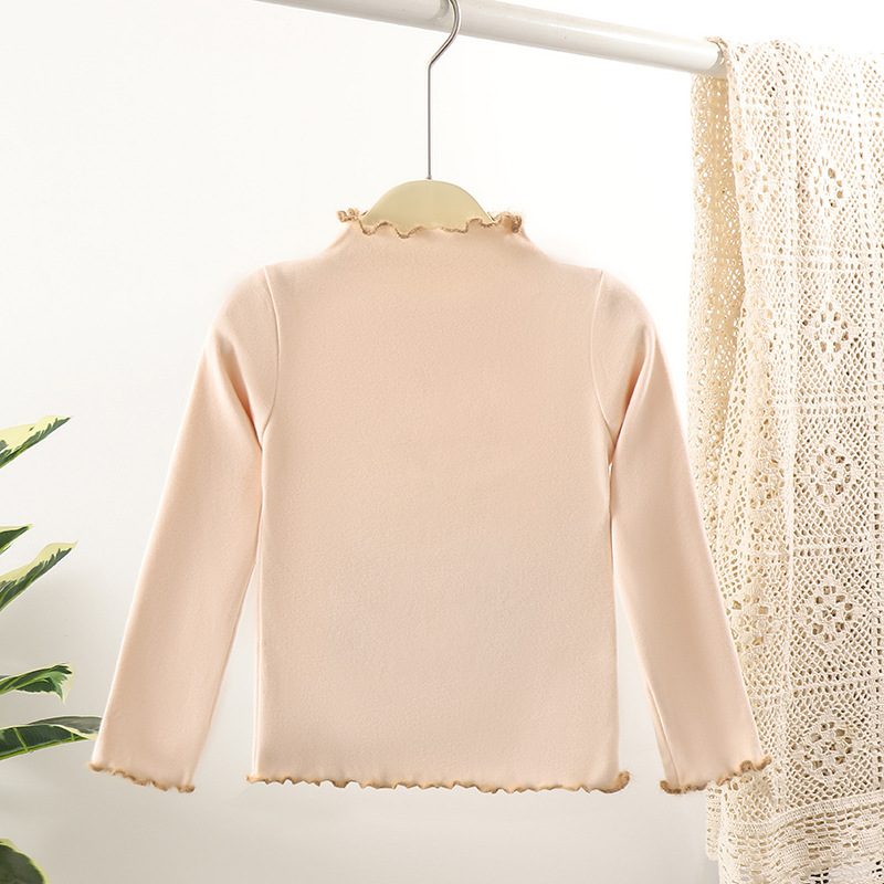 Picture of 2023 autumn and winter New de Velvet girls' bottoming shirt color matching wooden ear Western style baby warm girls' inner top