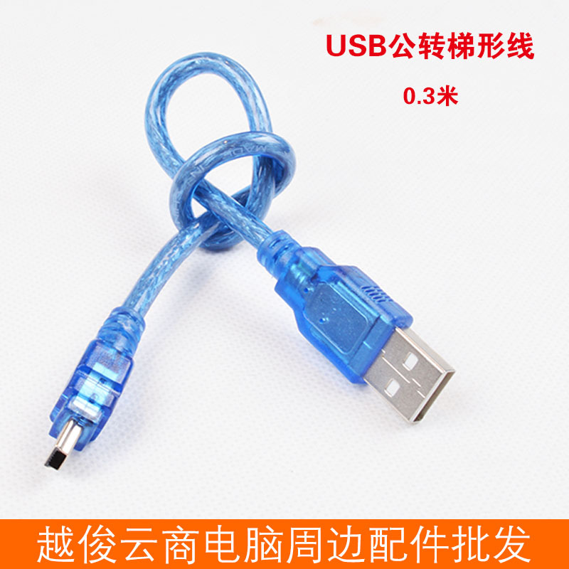 Factory wholesale USB 2.0 transparent blue data cable 0.3 m AM-mini USB cable mini USB male
