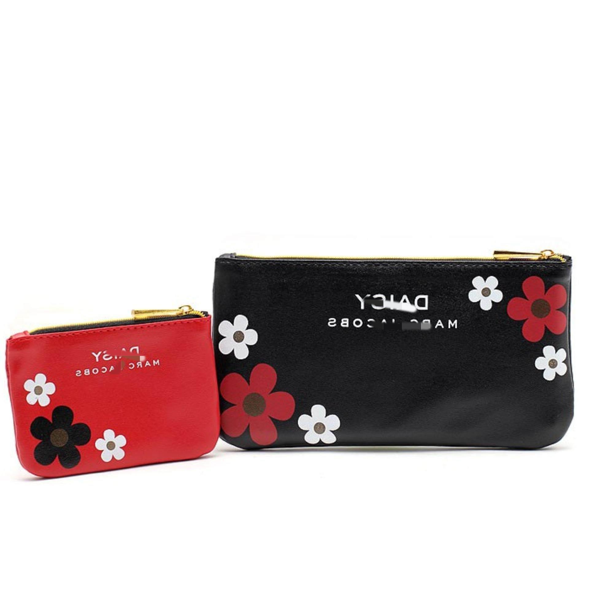 Picture of Japanese Magazine Style Pu Material Red and Black Cosmetic Bag Two-Piece Set Girls Home Travel Storage Mini Coin Purse